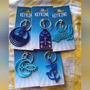 5 Metal Keyrings  in Blue & Teal - Nautical & Novelty Charms